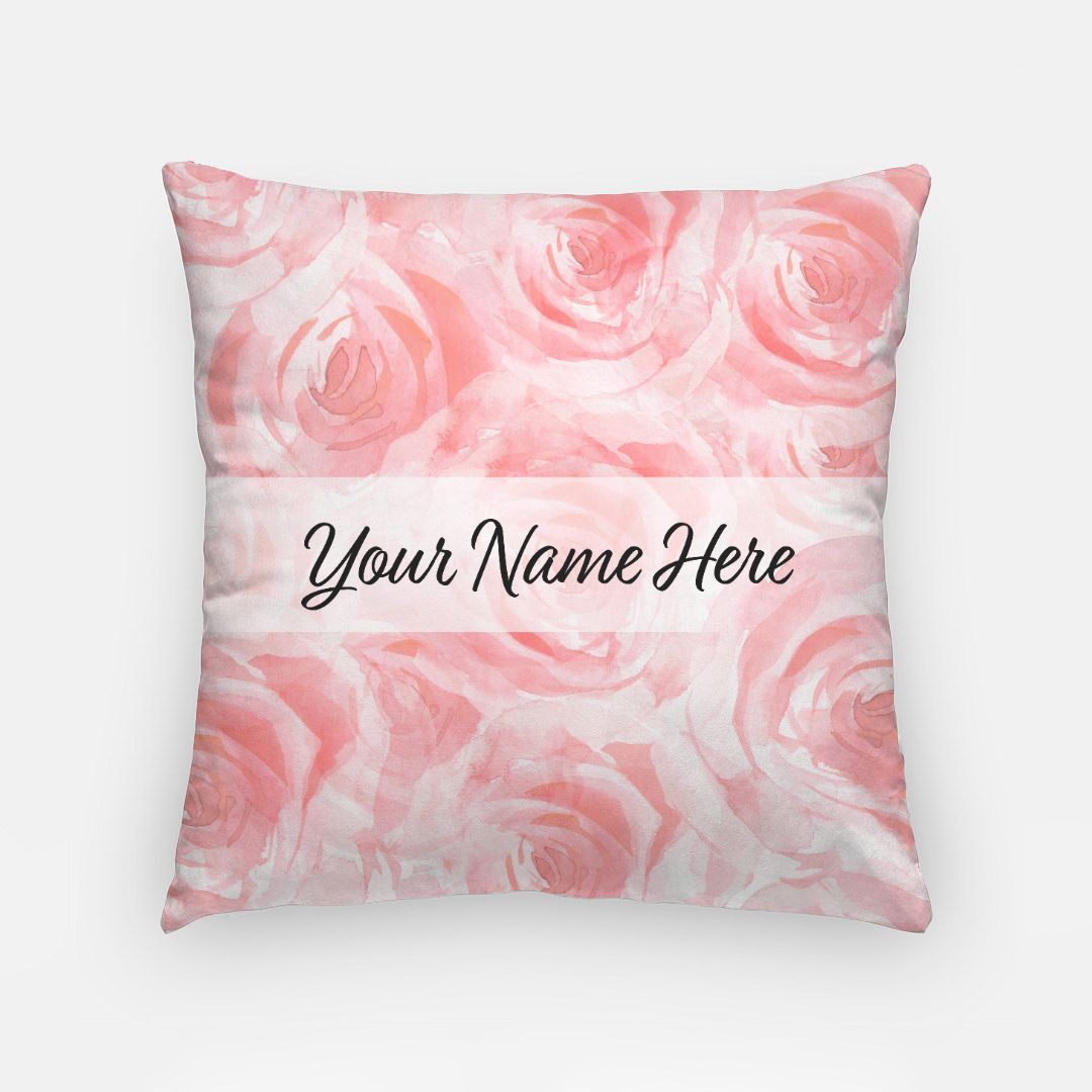 Personalized Pink Roses Lumbar Pillow Cover 18"