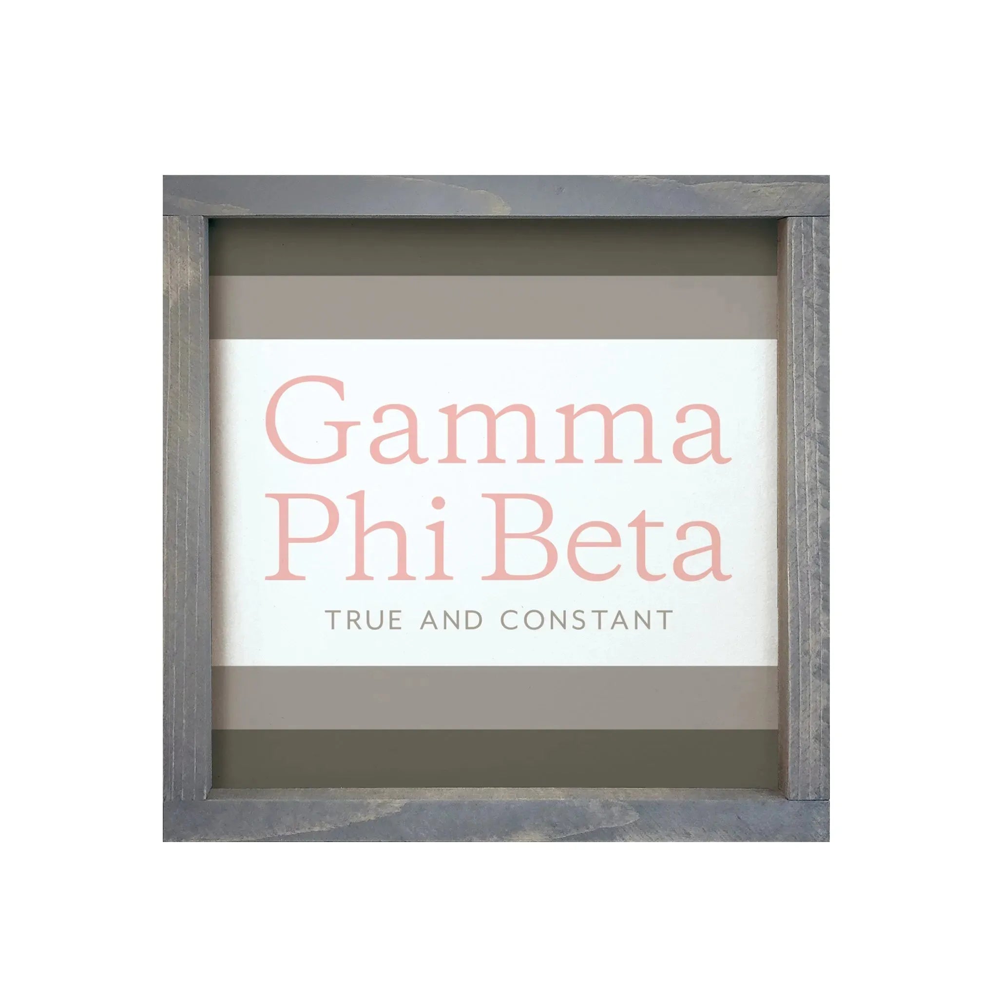 Gamma Phi Beta 12x12 Wood Framed Sign - Traditional Stripes Weathered Gray Wall Art & Signs