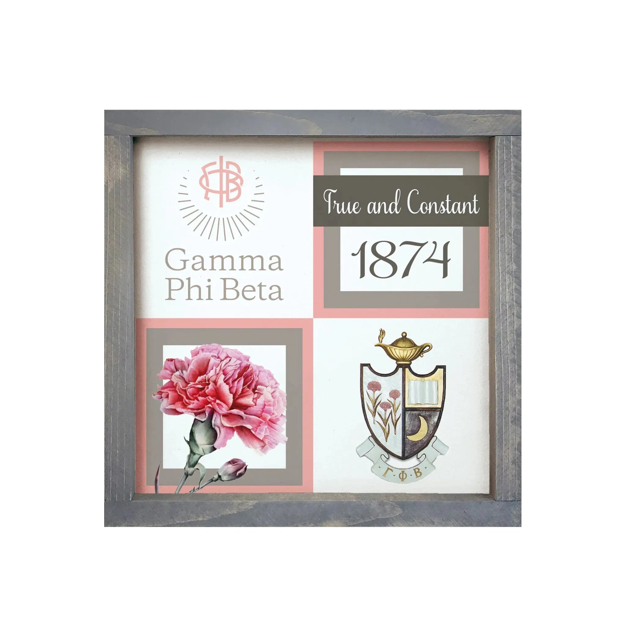Gamma Phi Beta 12x12 Wood Framed Sign - Classic Color Block Weathered Gray Wall Art & Signs