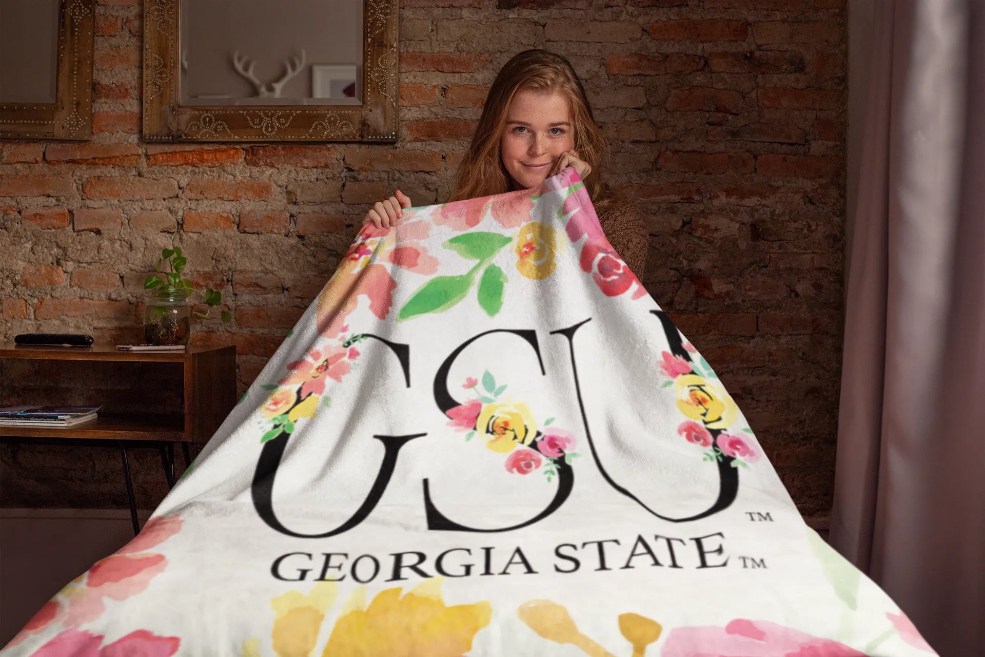 Georgia State University Blanket Sherpa Floral Monogram 60"x80" | GSU | Gifts and Merchandise