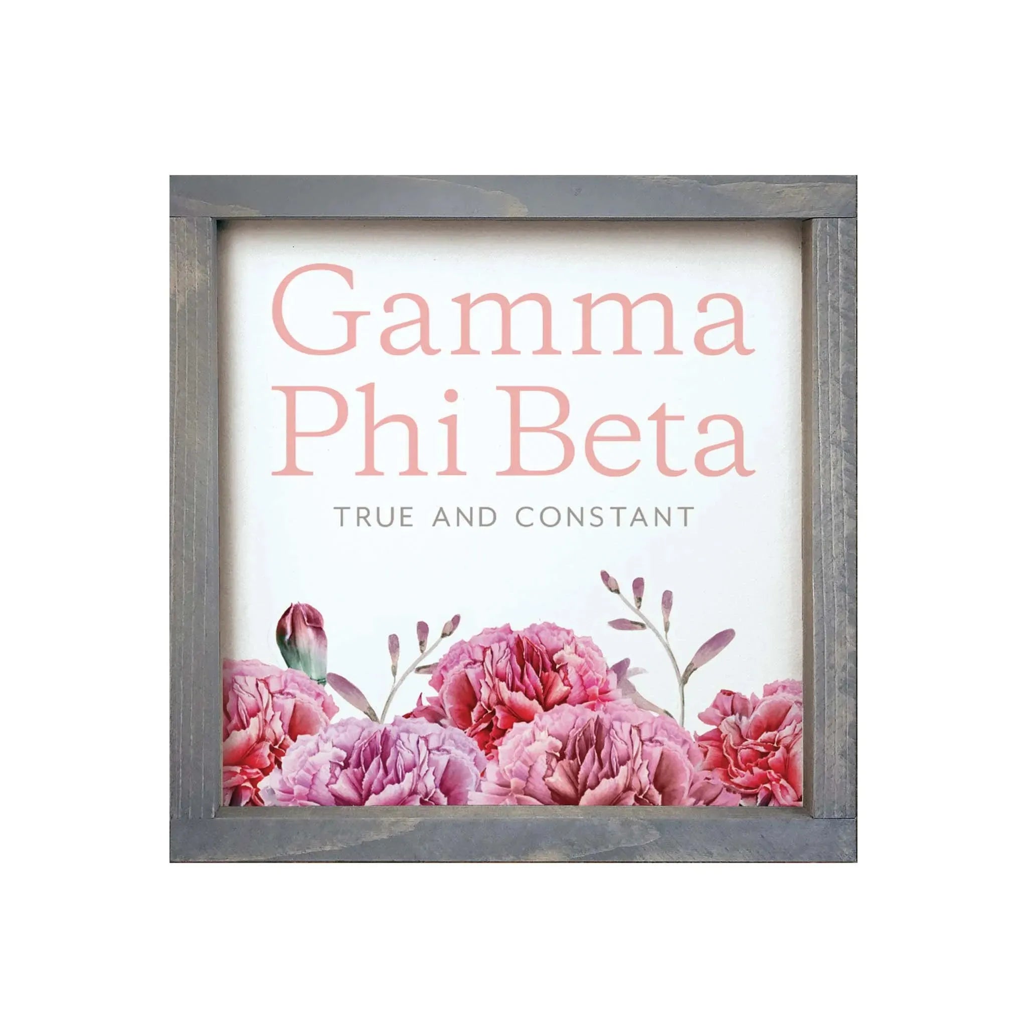 Gamma Phi Beta 12x12 Wood Framed Sign - Carnations Weathered Gray Wall Art & Signs