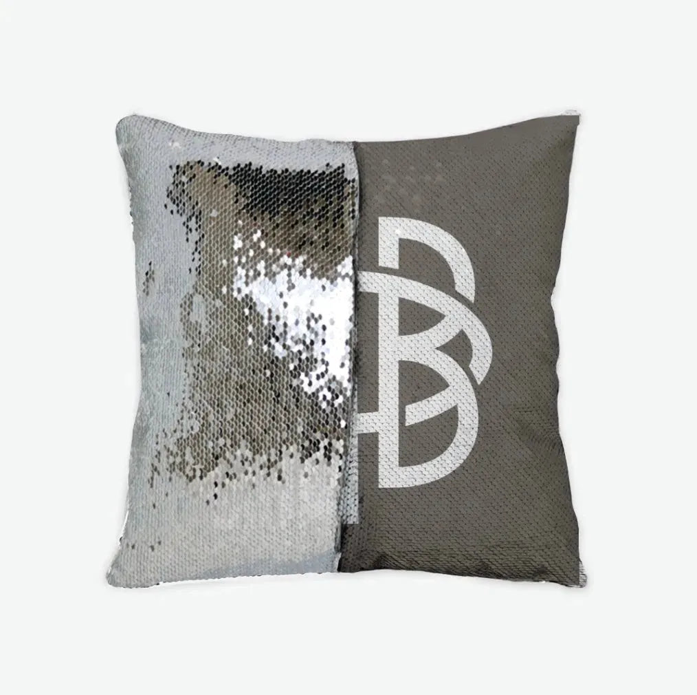 Gamma Phi Beta Sequin Pillow Cover Greek Letters Brownstone Silver