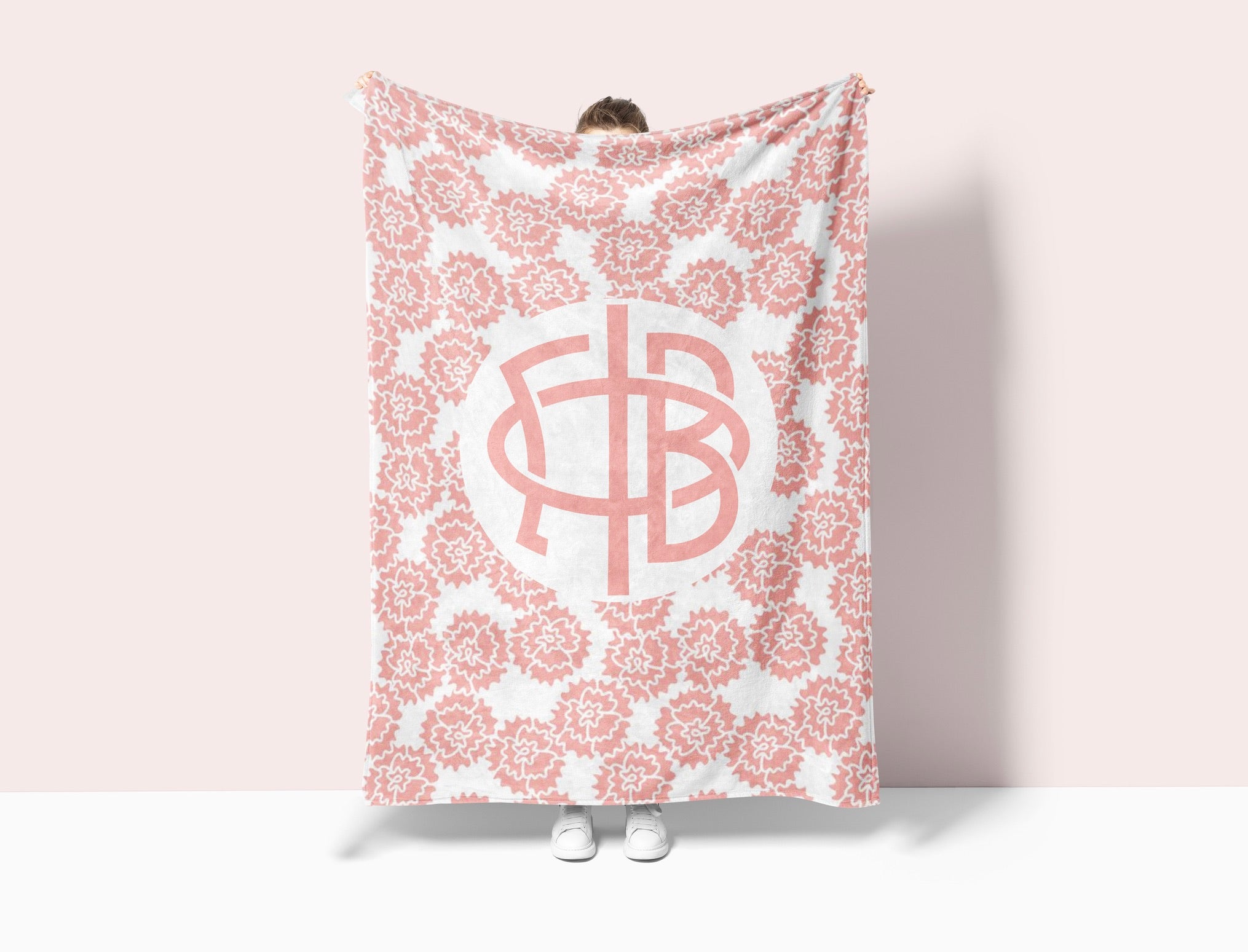 Gamma Phi Beta XL 60x80 Sherpa Throw Blanket - Blush Carnations