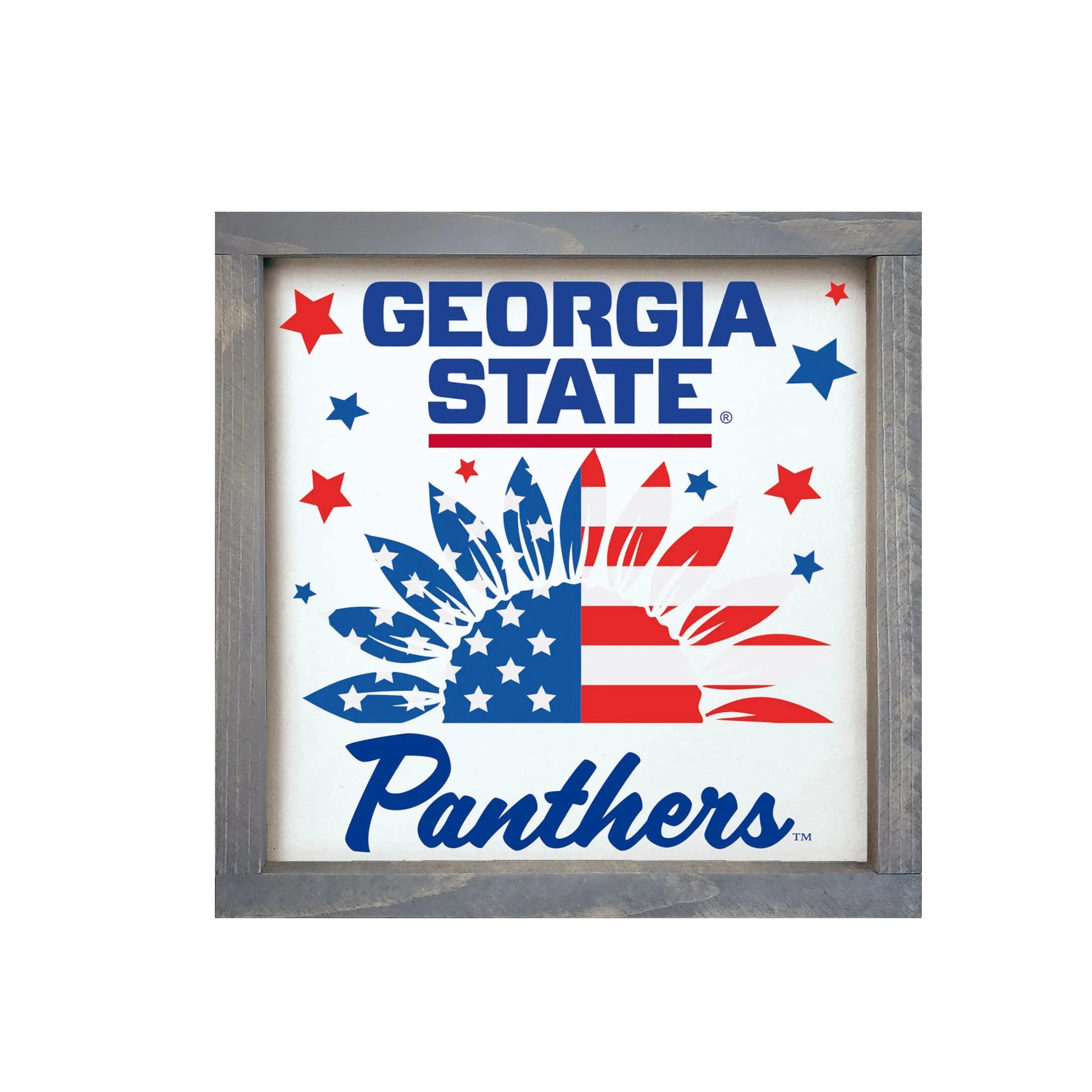 Georgia State University Wood Sign - Sunflower American Flag - 12"x12" | Gifts and Merchandise