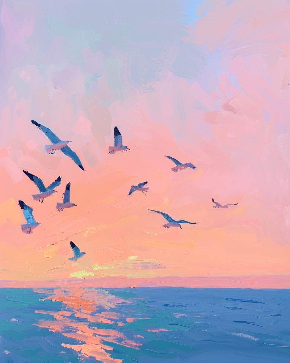 Gulls at Sunset Art Print | Coastal Dorm Decor | Wall Art - Campus Greek Fit