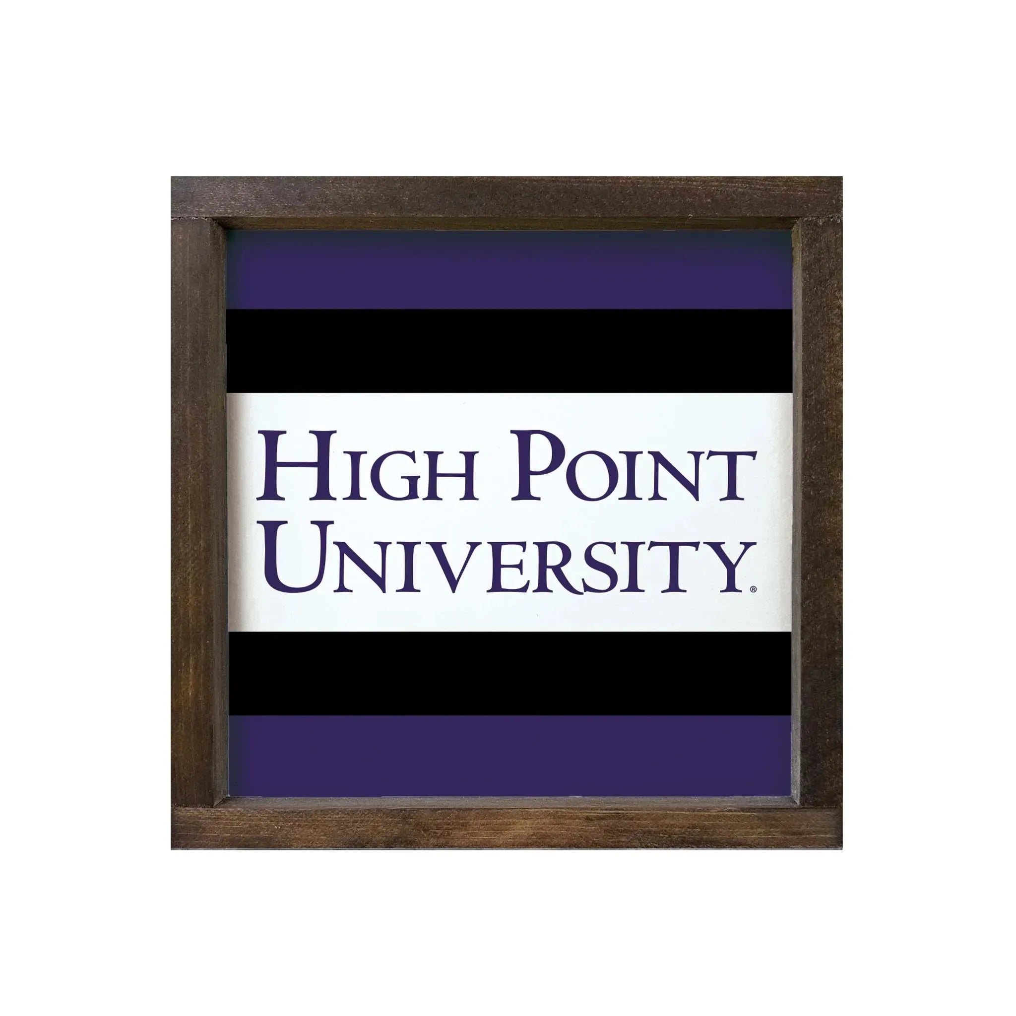 High Point University 12x12 Wood Framed Sign - Stripes Walnut Stain Wall Art & Signs