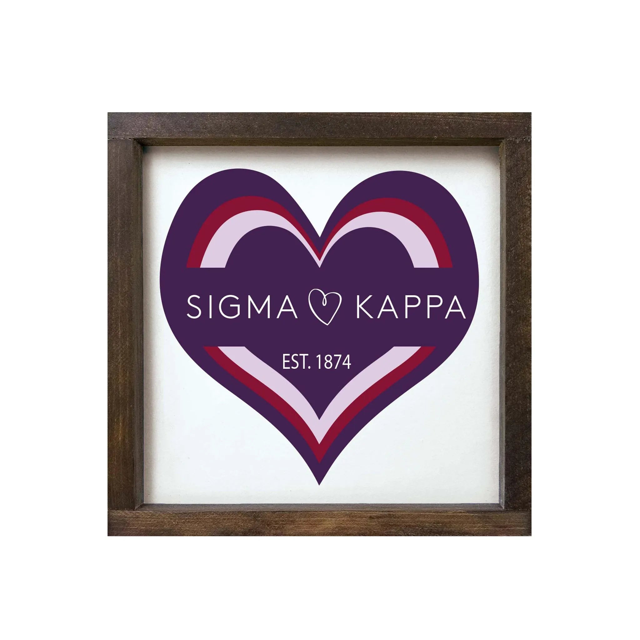 Sigma Kappa 12x12 Heart Wood Framed Sign