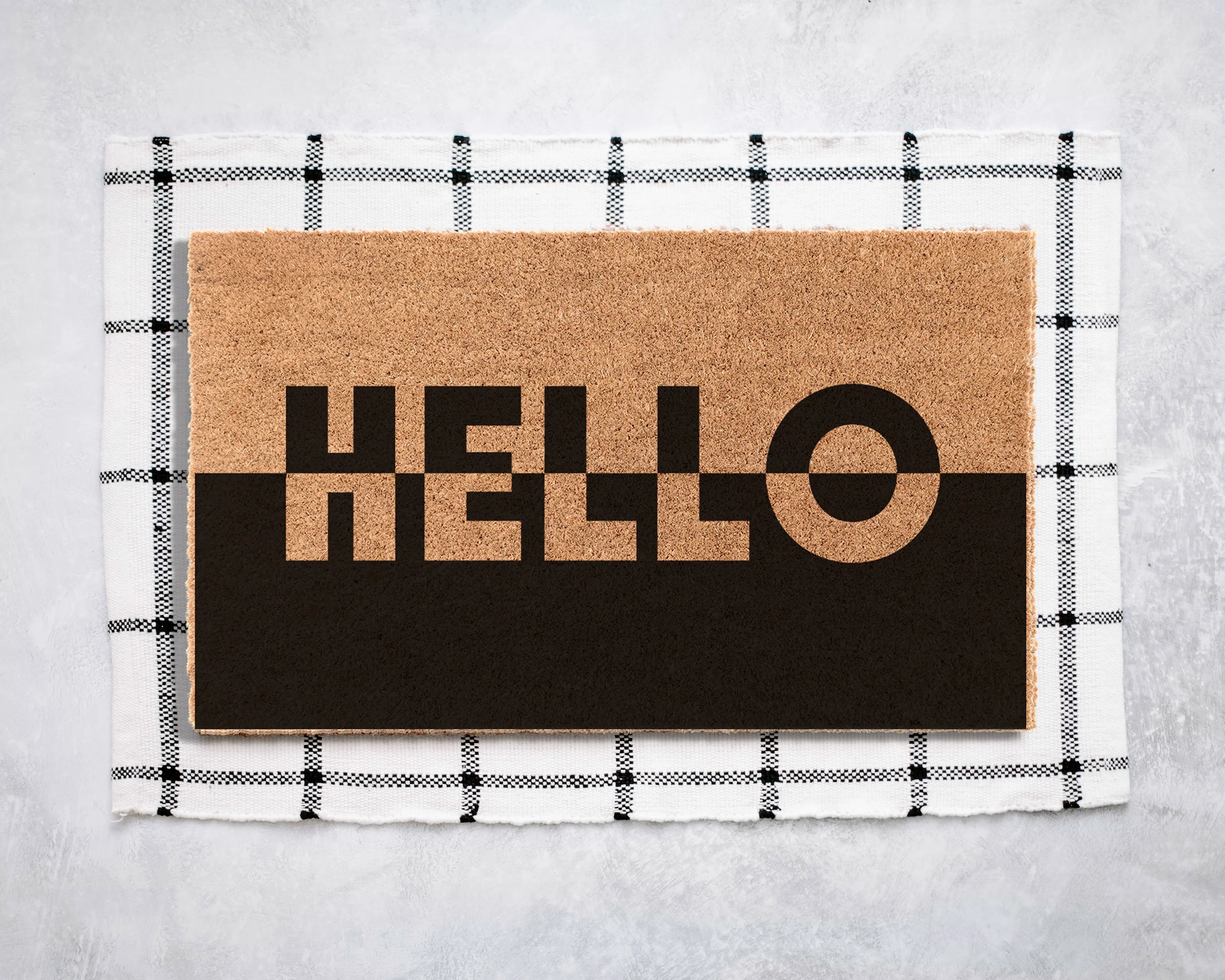 Hello Color Block Coir Doormat Door Mats