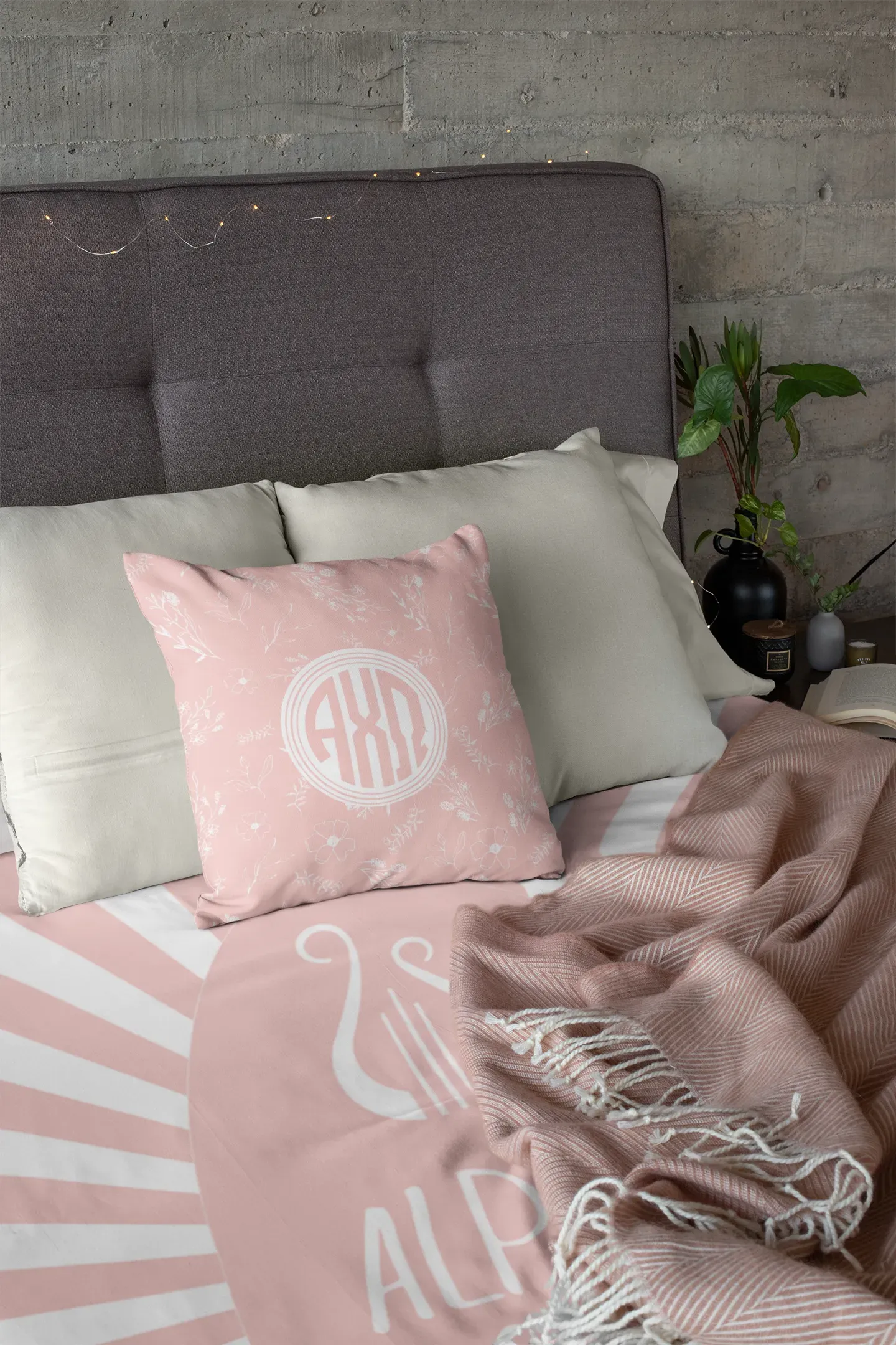 Alpha Chi 18" Throw Pillow Cover - Vintage Floral Monogram Pillow Covers