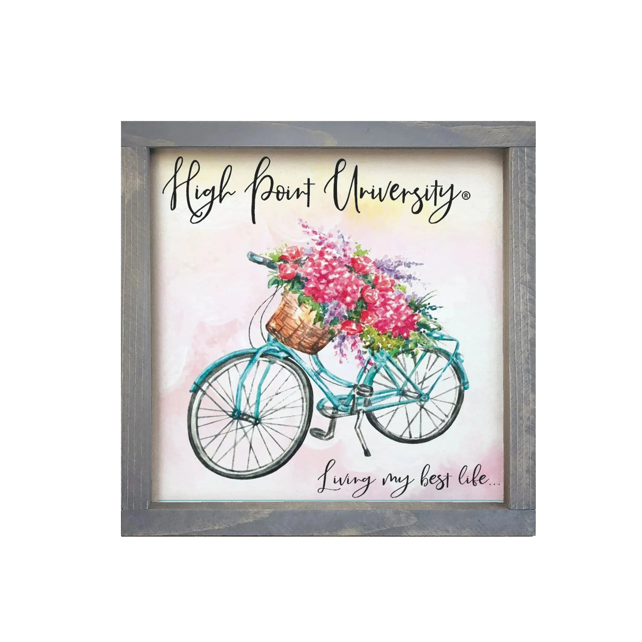 High Point University 12x12 Wood Framed Sign - Floral Bike Weathered Gray Wall Art & Signs