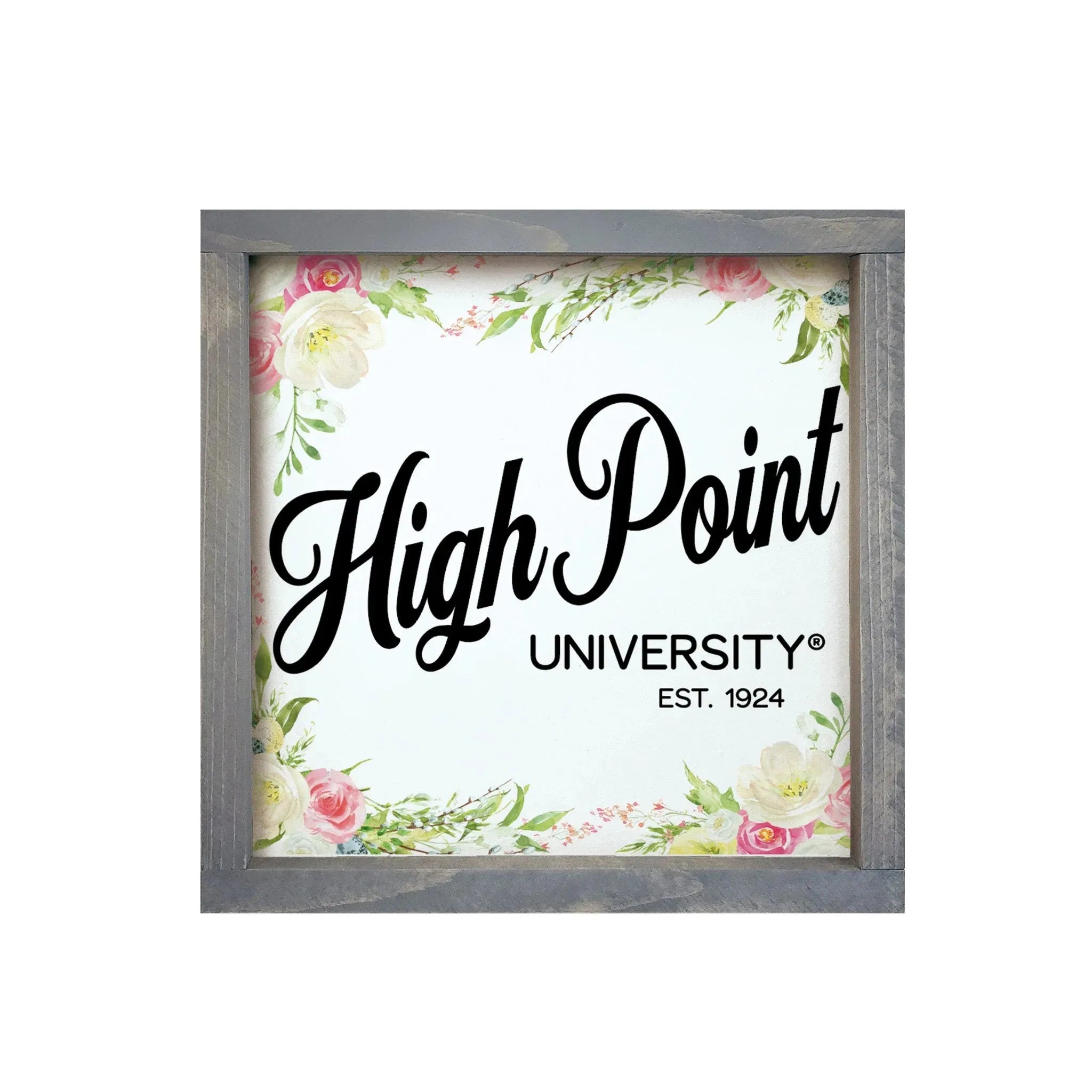 High Point University 12x12 Floral Wood Framed Sign Weathered Gray Wall Art & Signs