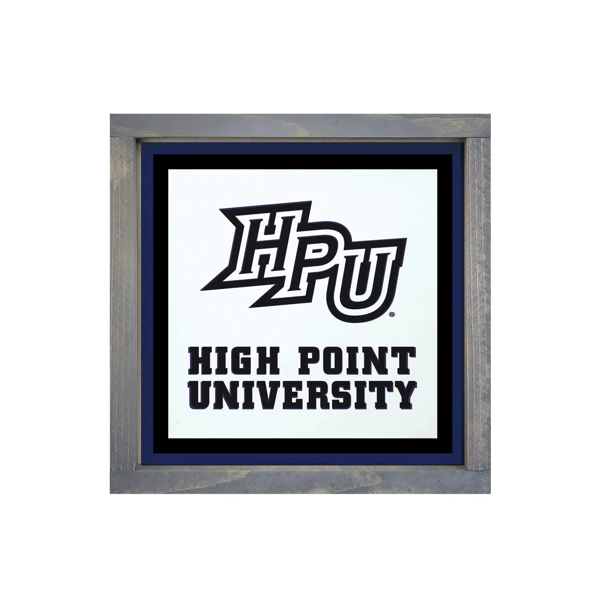 HPU High Point University 12x12 Wood Framed Sign - Black Weathered Gray Wall Art & Signs