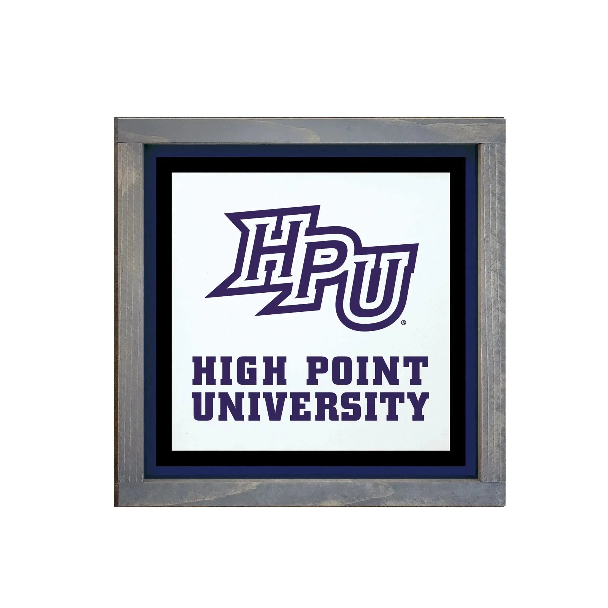 HPU High Point University 12x12 Wood Framed Sign Purple Weathered Gray Wall Art & Signs