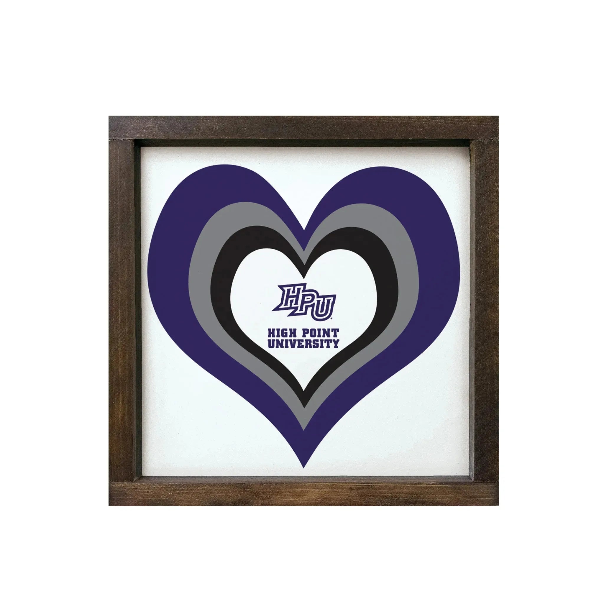 High Point University 12x12 Heart Wood Framed Sign Walnut Stain Wall Art & Signs
