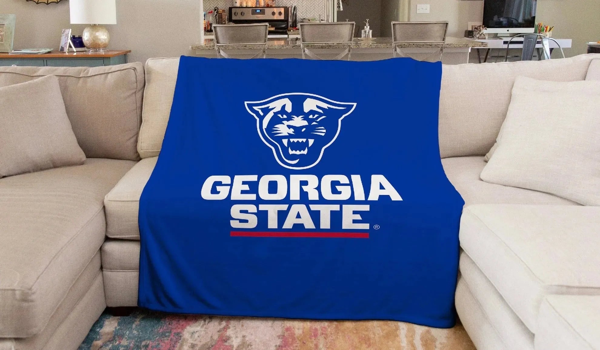 Georgia State University XL 60x80 Sherpa Blanket - Blue Throw Blankets