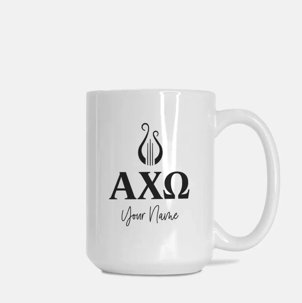 Alpha Chi Omega Personalized Mug Deluxe 15 oz. - Greek Letters Black Drinkware