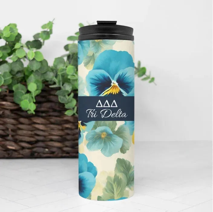 Tri Delta Thermal Tumbler 16 oz. - Bold Pansies Drinkware