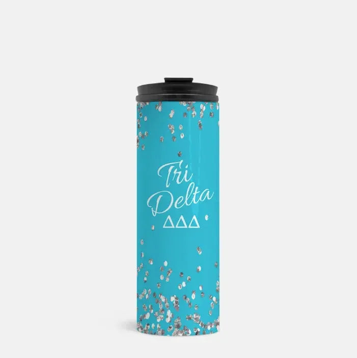 Tri Delta Thermal Tumbler - Glitter Bright Blue Drinkware