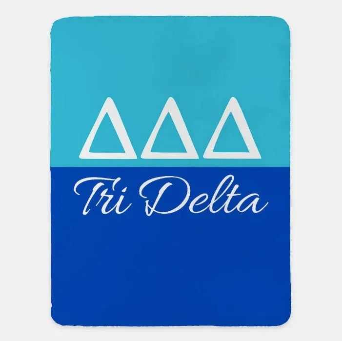 Tri Delta XL 60x80 Sherpa Throw Blanket - Color Block Bright Blue Blue Throw Blankets