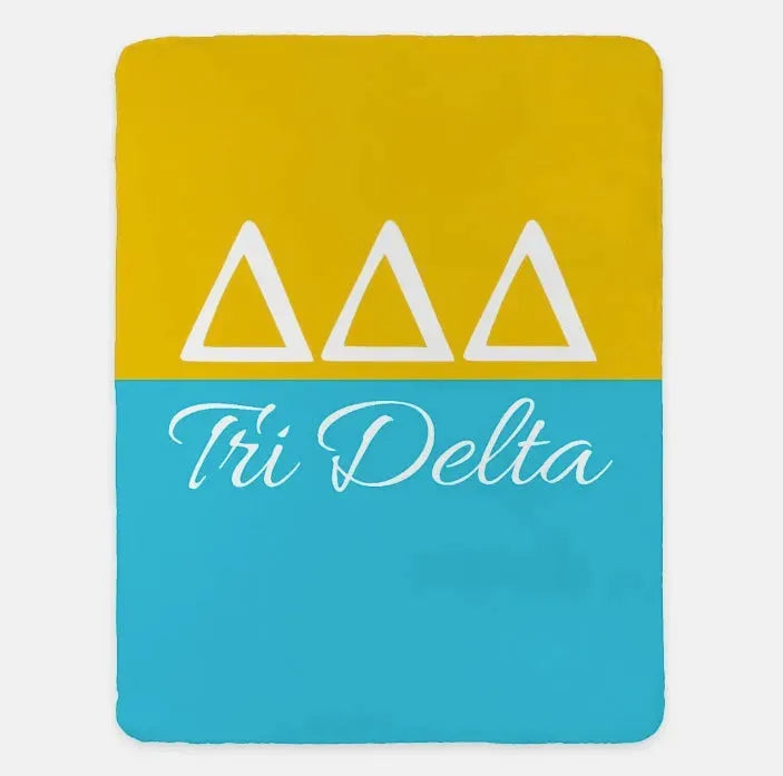 Tri Delta XL 60x80 Sherpa Throw Blanket - Color Block Gold Bright Blue Throw Blankets