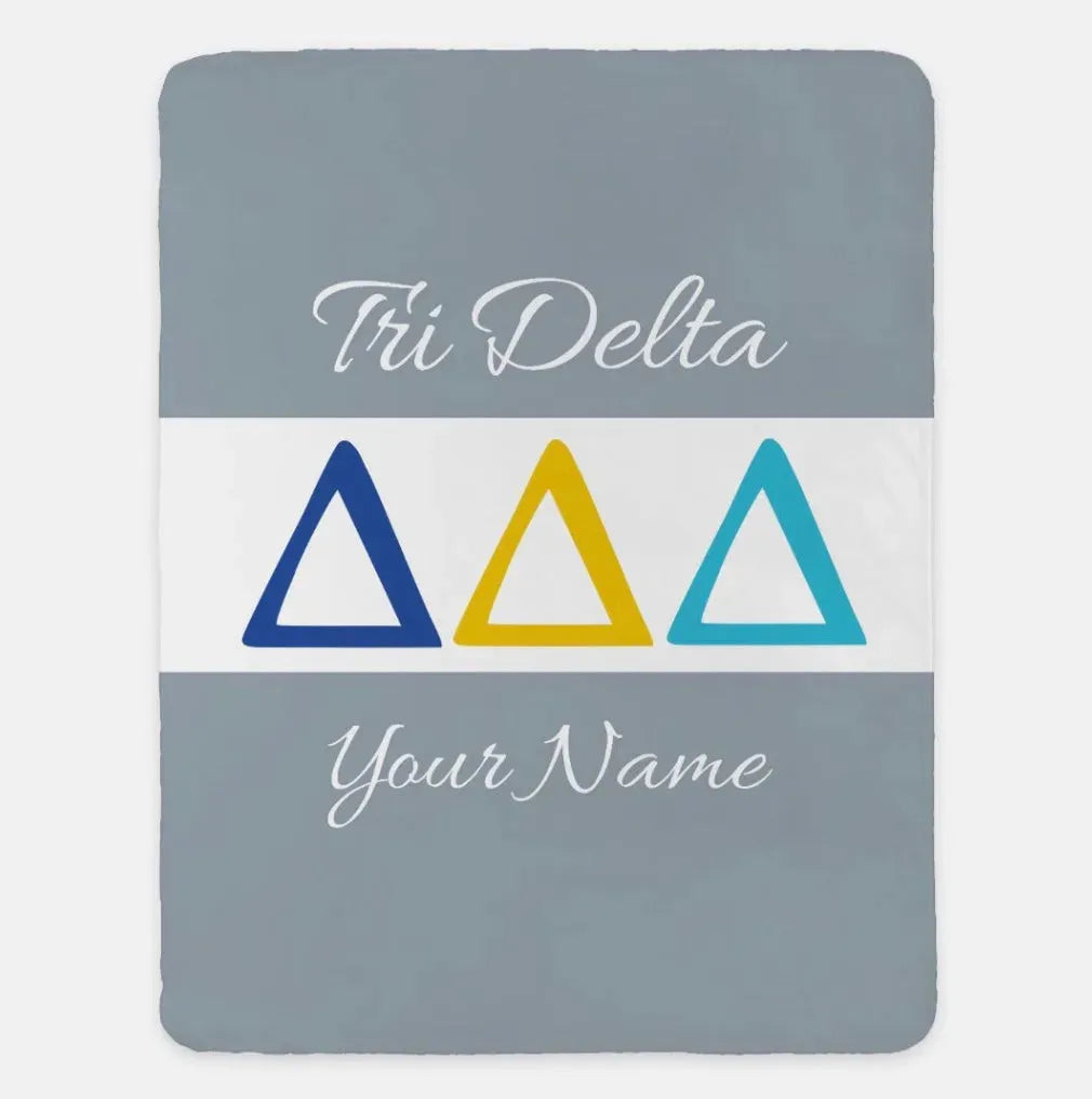 Personalized Tri Delta XL 60x80 Sherpa Blanket - Greek Letters Silver Throw Blankets