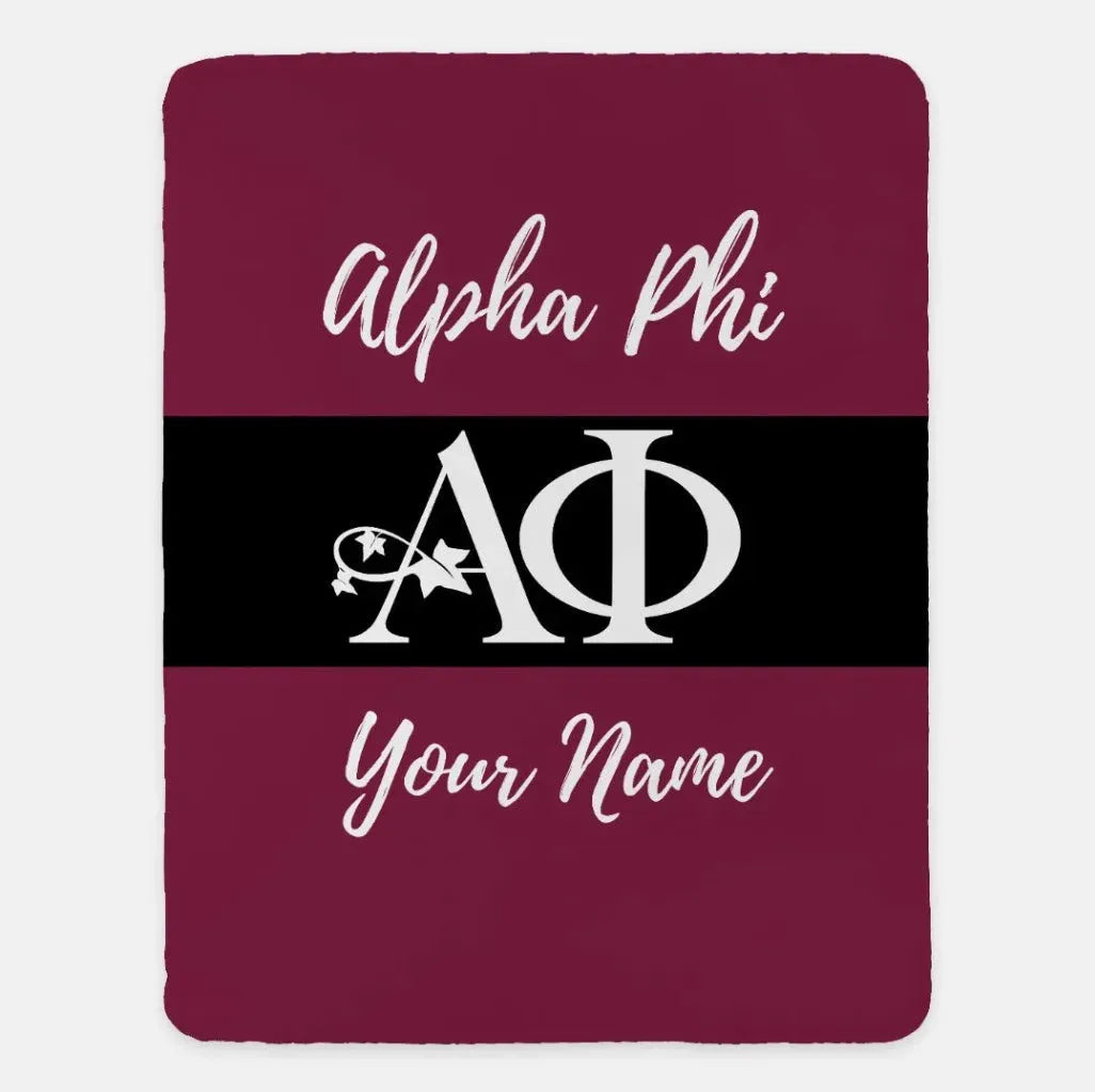 Personalized Alpha Phi Sherpa Blanket - Stripe 60"x80" Bordeaux Throw Blankets