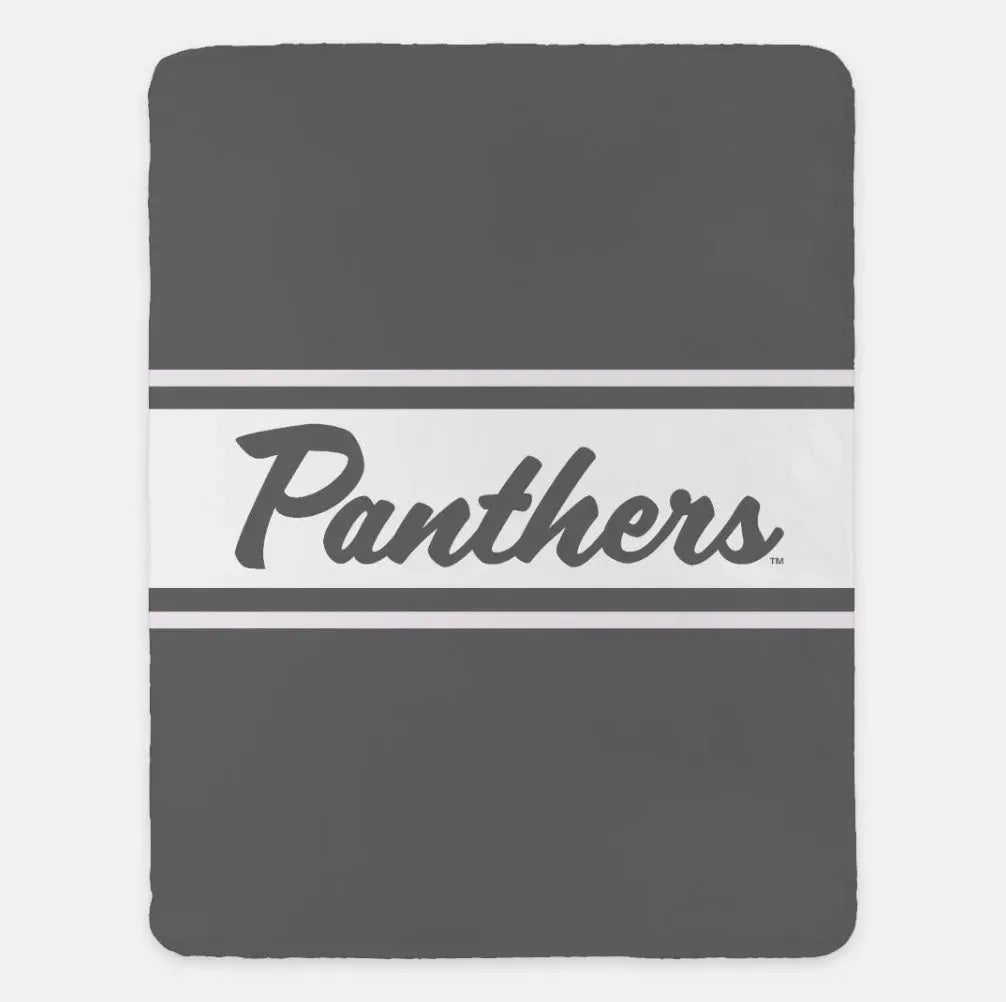 Georgia State XL 60x80 Panthers Sherpa Blanket - Center Band Gray Throw Blankets