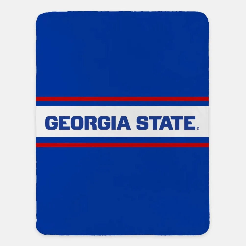 Georgia State University XL 60x80 Sherpa Blanket - Center Band | GSU Gifts & Decor