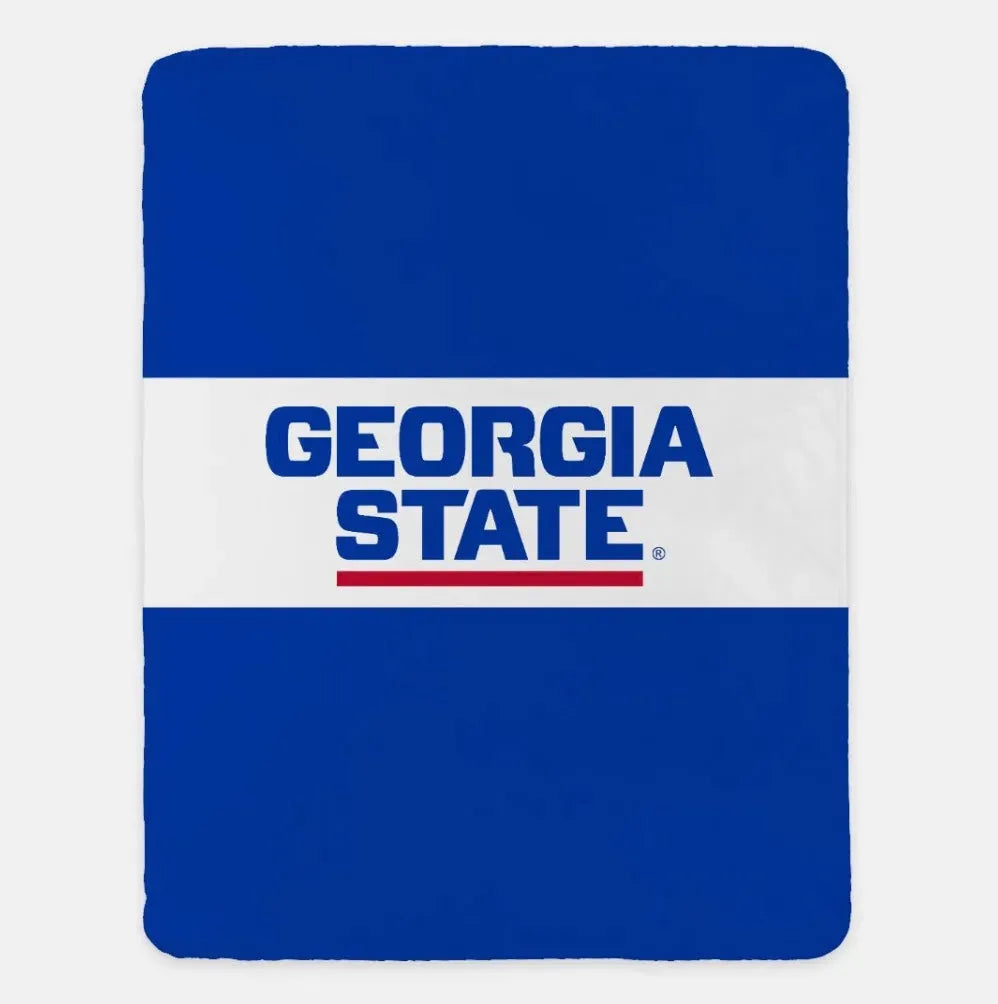 Georgia State University XL 60x80 Sherpa Blanket - Color Block Blue Throw Blankets