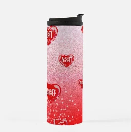 Alpha Omicron Pi Thermal Tumbler 16 oz. - Glitter Hearts Drinkware