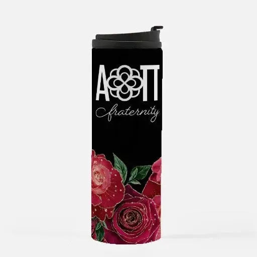 Alpha Omicron Pi Thermal Tumbler - Black Glam Roses 16 oz. Drinkware