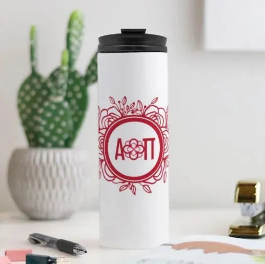 Alpha Omicron Pi Rose Frame Sketch Thermal Tumbler 16 oz. Drinkware