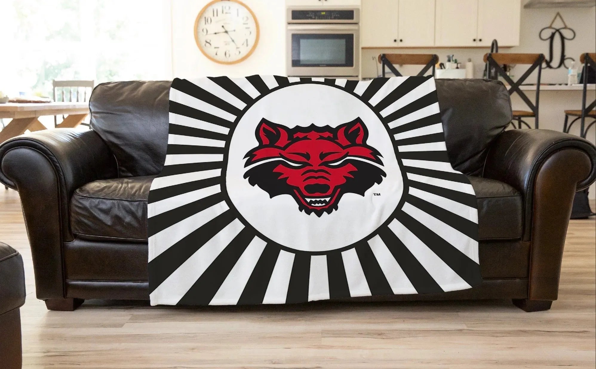Arkansas State University XL 60x80 Sherpa Blanket - Black Starburst Throw Blankets