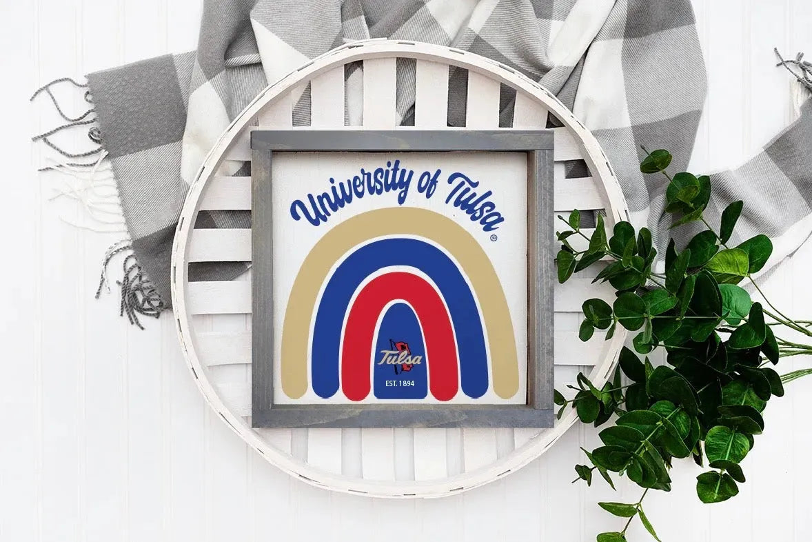 University of Tulsa Wood Sign - Rainbow - 12"x12" Wall Art & Signs