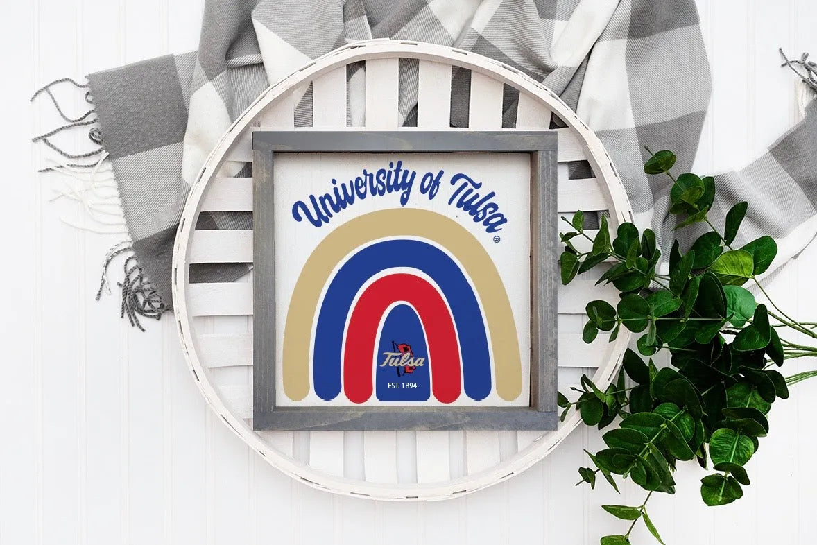 University of Tulsa Wood Sign - Rainbow - 12"x12" | Tulsa Gifts  and Decor | Festive Fit Home