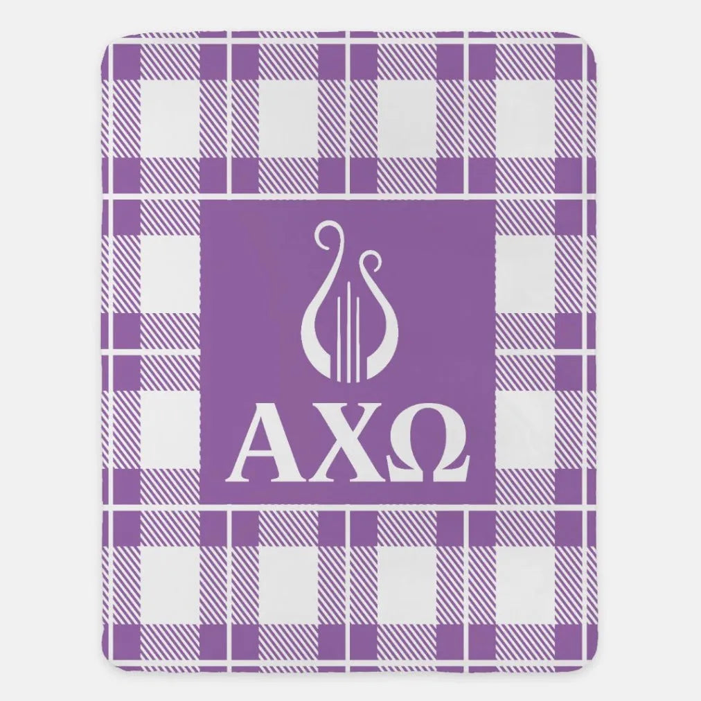 Alpha Chi Omega XL 60x80 Sherpa Blanket - Plaid | Custom AXO Decor