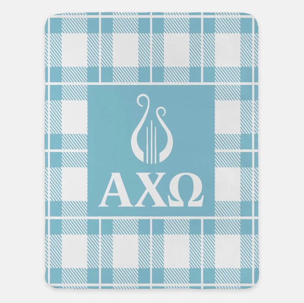 Alpha Chi Omega XL 60x80 Sherpa Blanket - Plaid | Custom AXO Decor