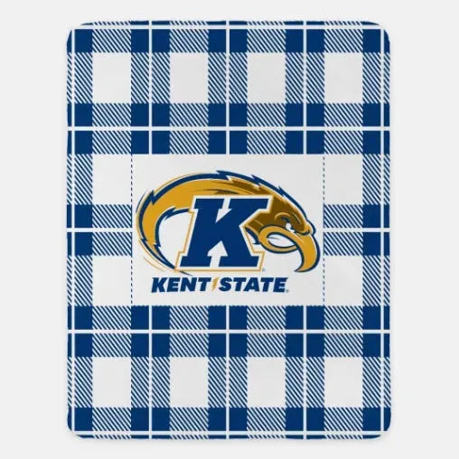 Kent State University XL 60x80 Sherpa Throw Blanket - Plaid Throw Blankets