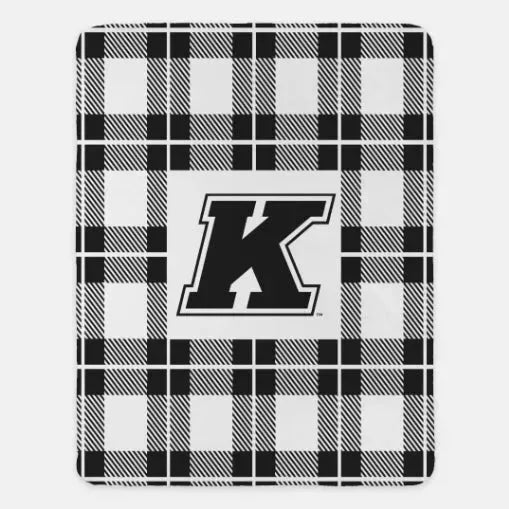 Kent State University XL 60x80 Sherpa Throw Blanket - Plaid "K" Emblem Black Throw Blankets