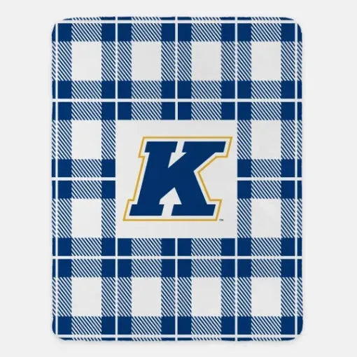 Kent State University XL 60x80 Sherpa Throw Blanket - Plaid "K" Emblem Blue Full Color Throw Blankets