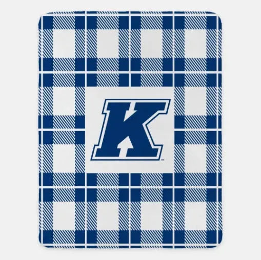 Kent State University XL 60x80 Sherpa Throw Blanket - Plaid "K" Emblem Blue Throw Blankets