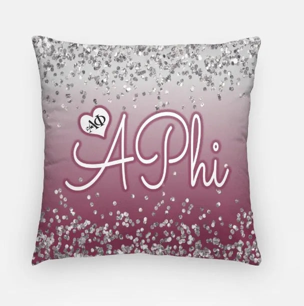 Alpha Phi Glitter Throw Pillow Cover - 18" | Gifts and Merchandise | Festive Fit Home