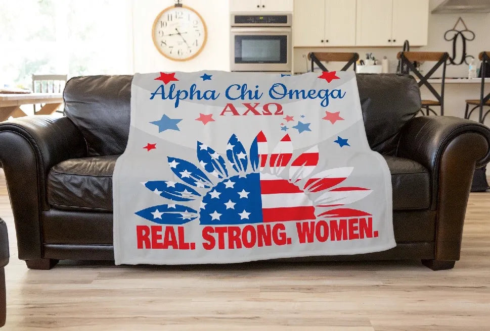 Alpha Chi Omega Sherpa Blanket - American Sunflower 60" x 80" | Gifts | Festive Fit Home