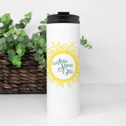 Alpha Sigma Tau Thermal Tumbler 16 oz. - Yellow Rose Sketch Frame