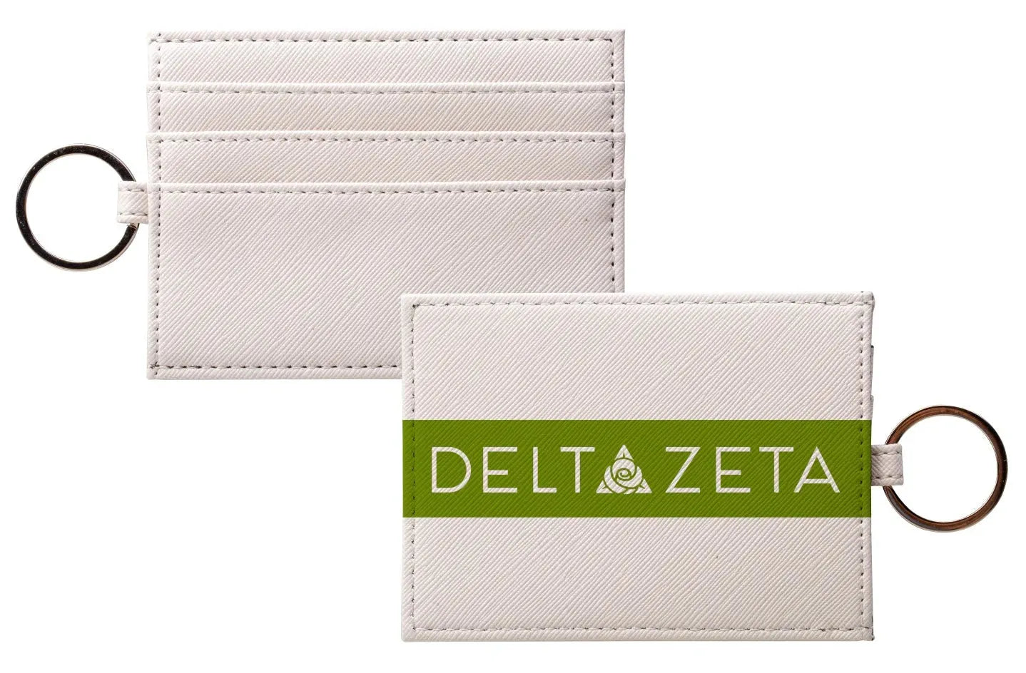 Delta Zeta Keychain Vegan Saffiano Leather Card Holder - Modern Stripe Green Travel Wallet