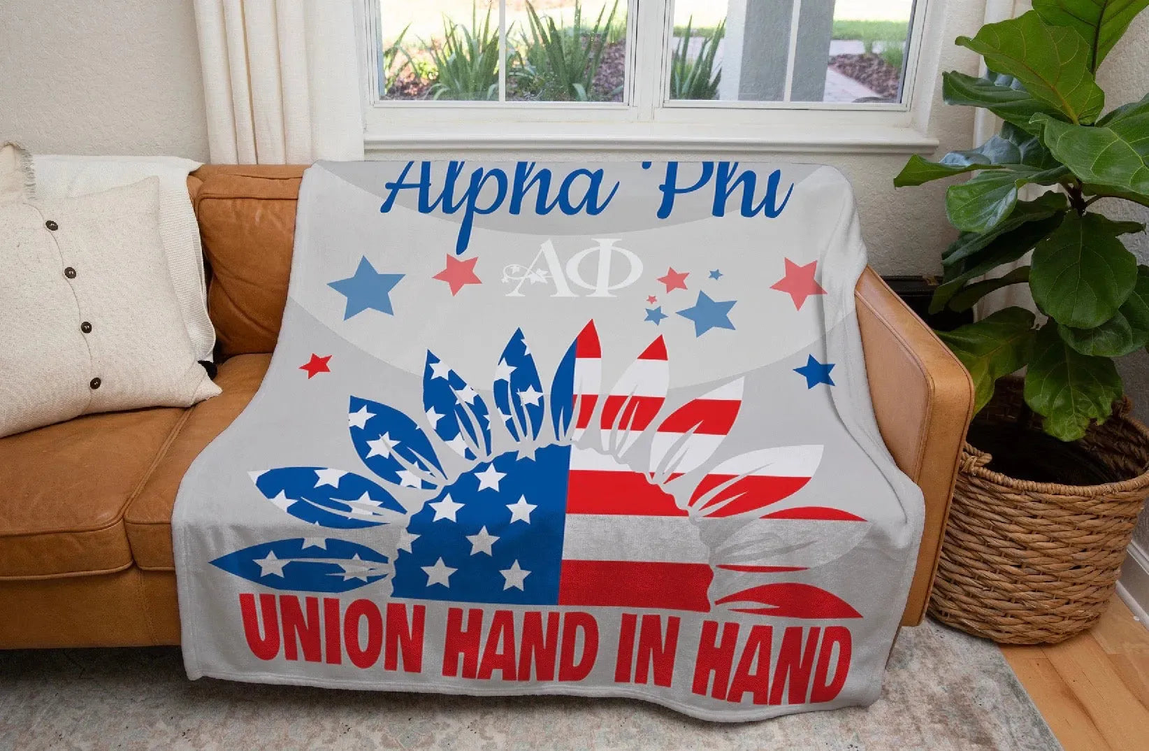 Alpha Phi XL 60x80 Sherpa Blanket - American Sunflower Throw Blankets