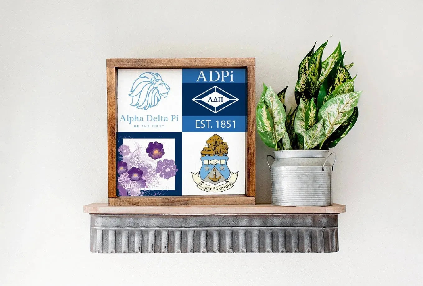 Alpha Delta Pi 12x12 Wood Framed Sign - Classic Color Block Wall Art & Signs