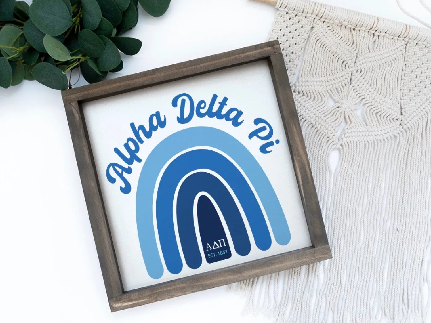 Alpha Delta Pi 12x12 Wood Framed Sign - Rainbow | Custom ADPi Wall Art