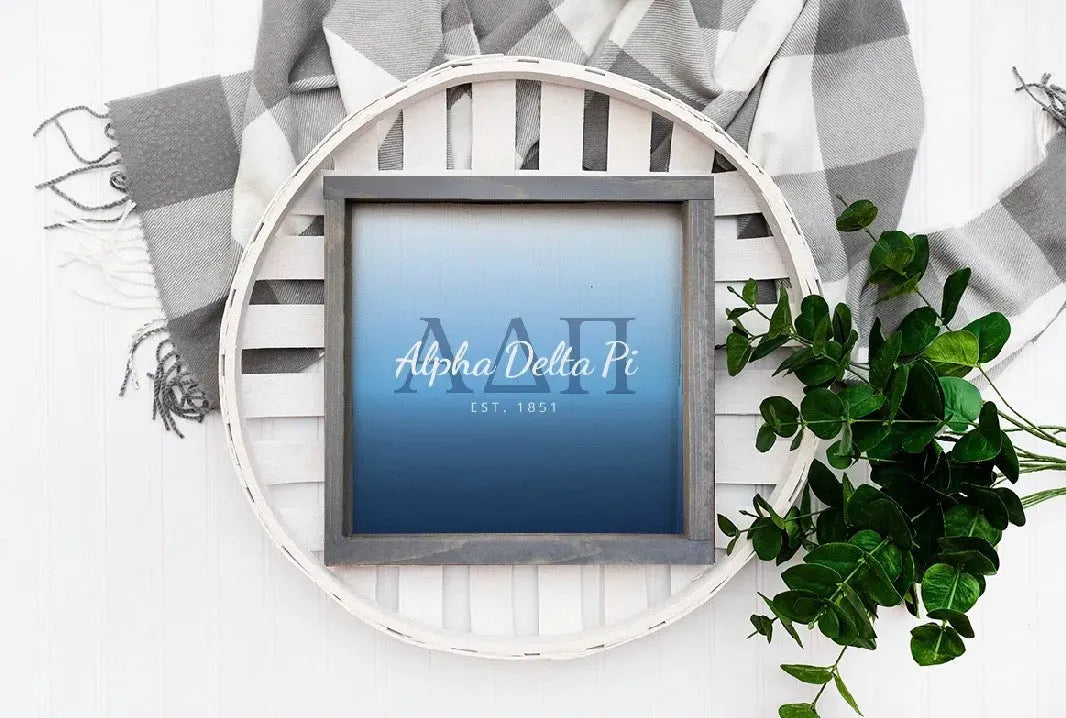 Alpha Delta Pi 12x12 Wood Framed Sign - Midnight Gradient Wall Art & Signs