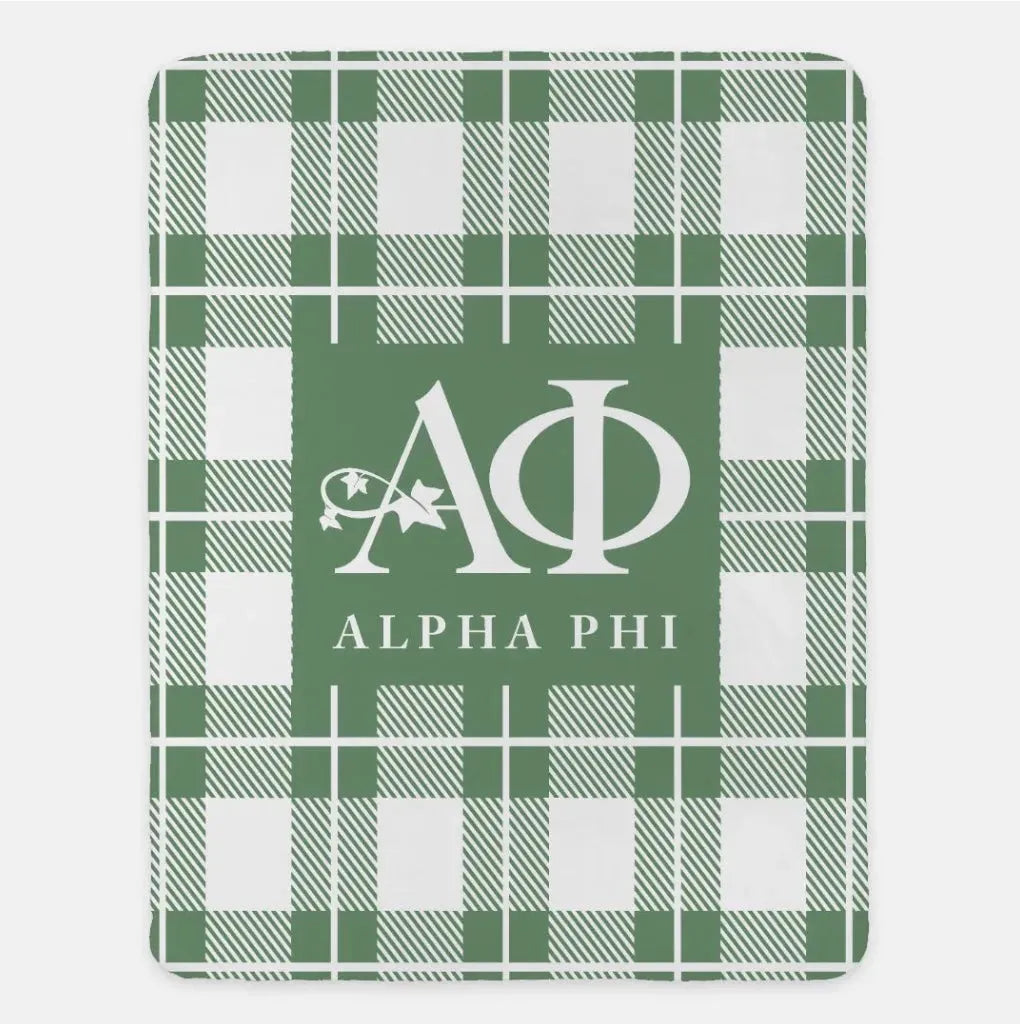 Alpha Phi XL 60x80 Plaid Sherpa Blanket Fern Throw Blankets